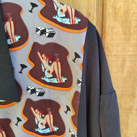 Habero Ashery SoCal Pin Up Dice Martini Glass Shirt Vintage Black Mens Size L - Picture 10 of 11